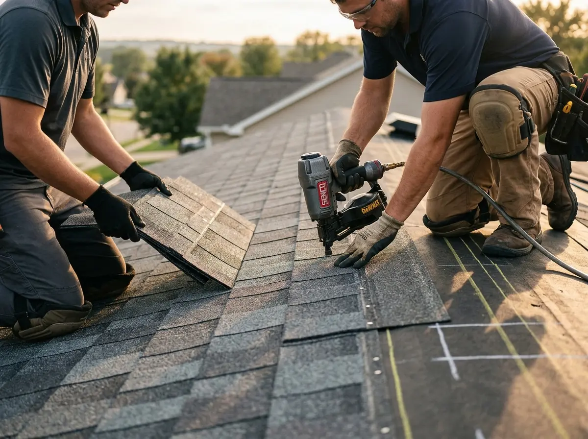 Professional roofer working on a residential roof in Laguna Hills